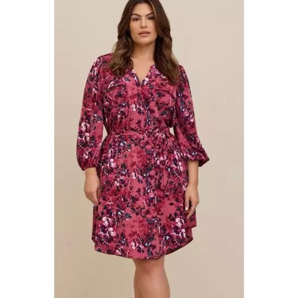 NWT Torrid Mini Studio Crepe De Chine Long Sleeve Shirt Dress Purple Floral 2X - Picture 1 of 11